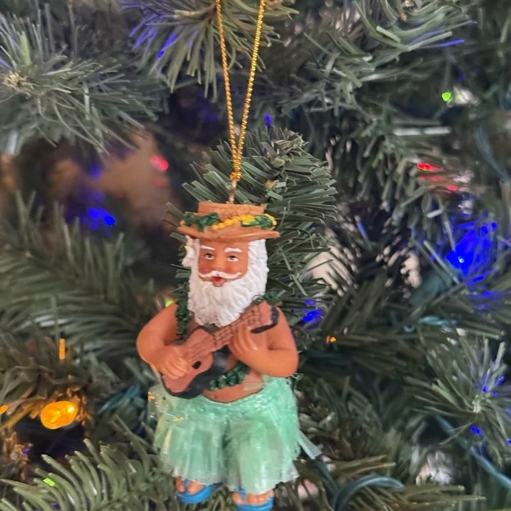 Hawaiian Santa Claus Ornament with Ukulele